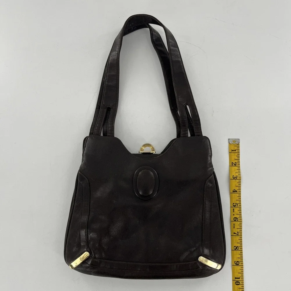 Vintage Mid Century‎ Modern Lou Taylor Leather Satchel Shoulder Brown Bag Mirror